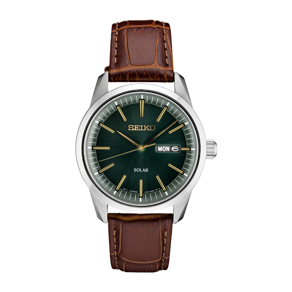seina様 SNE529 Seiko Essentials Solar Leather Strap Green Dial Men's Watch