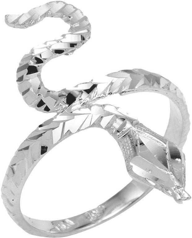 .925 Sterling Silver Diamond Cut Snake Ring
