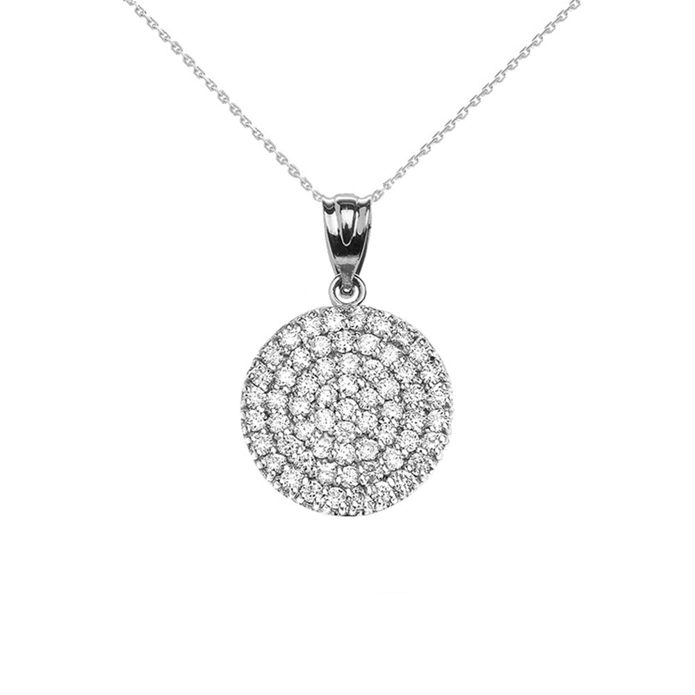 Micro-Pave Cubic Zirconia Circle Pendant Necklace in White Gold