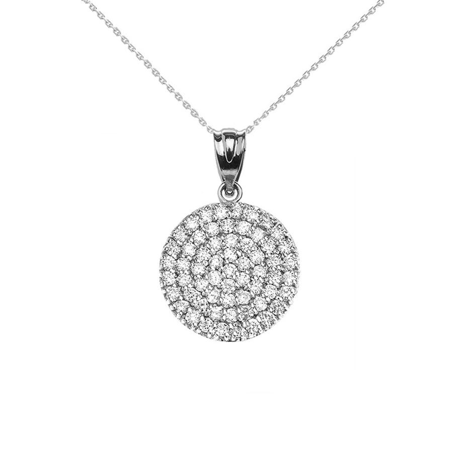 Micro-Pave Cubic Zirconia Circle Pendant Necklace in White Gold
