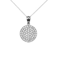Micro-Pave Cubic Zirconia Circle Pendant Necklace in White Gold
