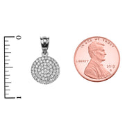 Micro-Pave Cubic Zirconia Circle Pendant Necklace in White Gold