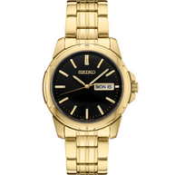Seiko SUR358 Gold Tone Black Day Date Dial Men's Watch