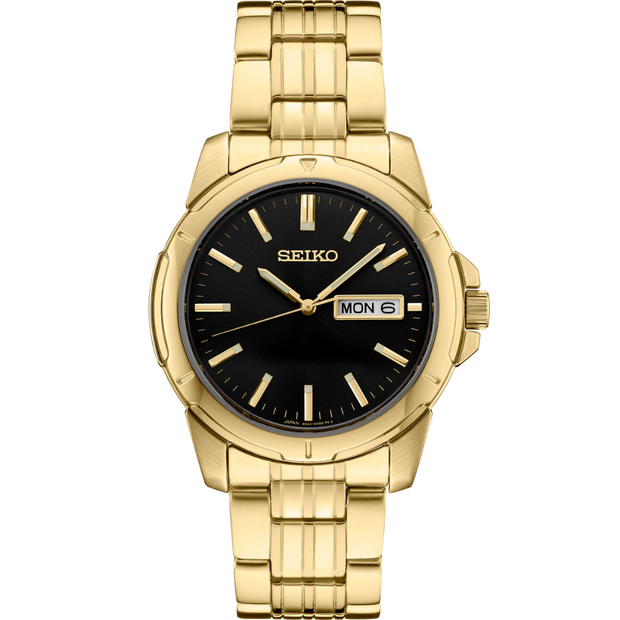 Seiko SUR358 Gold Tone Black Day Date Dial Men's Watch