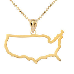 Gold United States of America Outline Pendant Necklace (Available in Yellow/Rose/White)