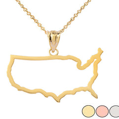 Gold United States of America Outline Pendant Necklace (Available in Yellow/Rose/White)