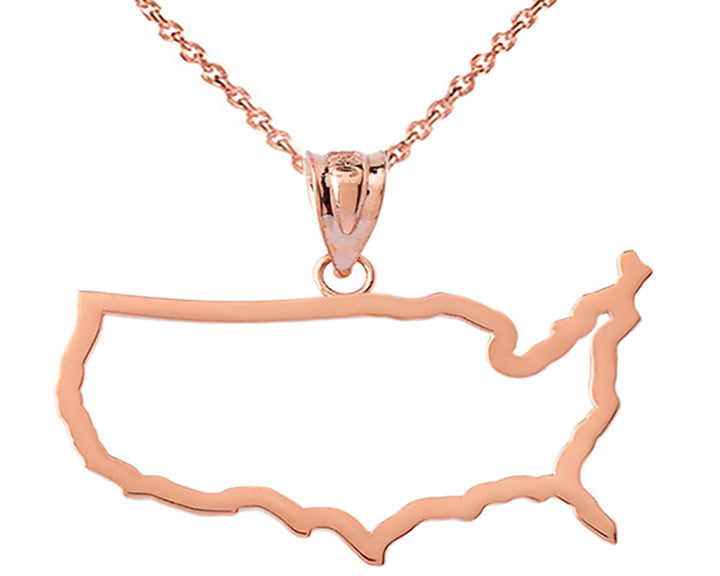 Gold United States of America Outline Pendant Necklace (Available in Yellow/Rose/White)
