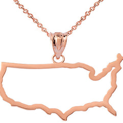 Gold United States of America Outline Pendant Necklace (Available in Yellow/Rose/White)