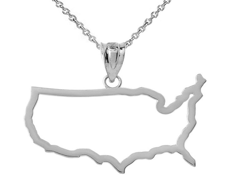 Gold United States of America Outline Pendant Necklace (Available in Yellow/Rose/White)