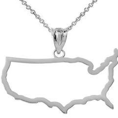 Gold United States of America Outline Pendant Necklace (Available in Yellow/Rose/White)