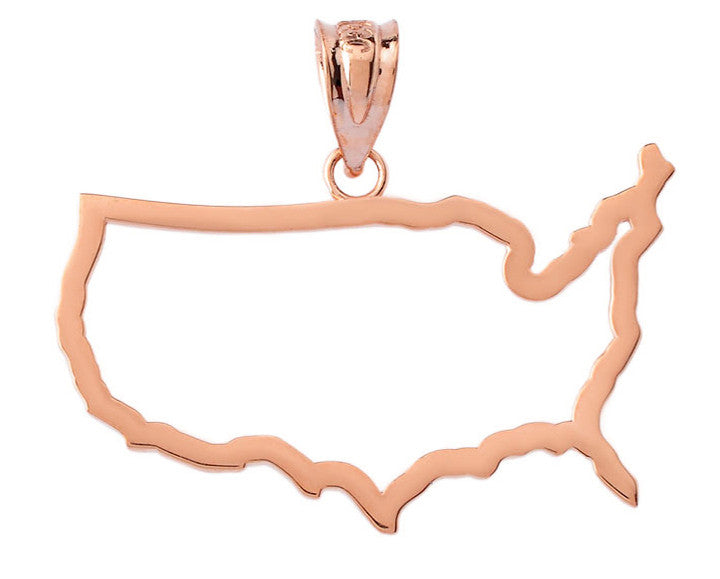 Gold United States of America Outline Pendant Necklace (Available in Yellow/Rose/White)