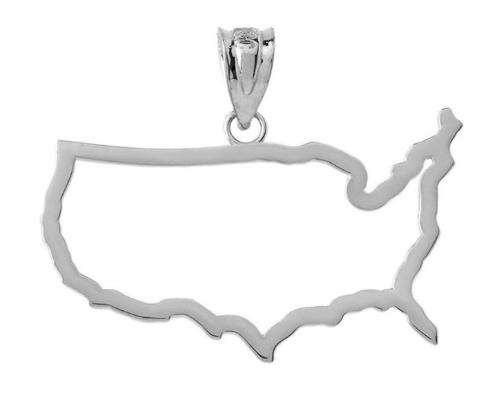 Gold United States of America Outline Pendant Necklace (Available in Yellow/Rose/White)