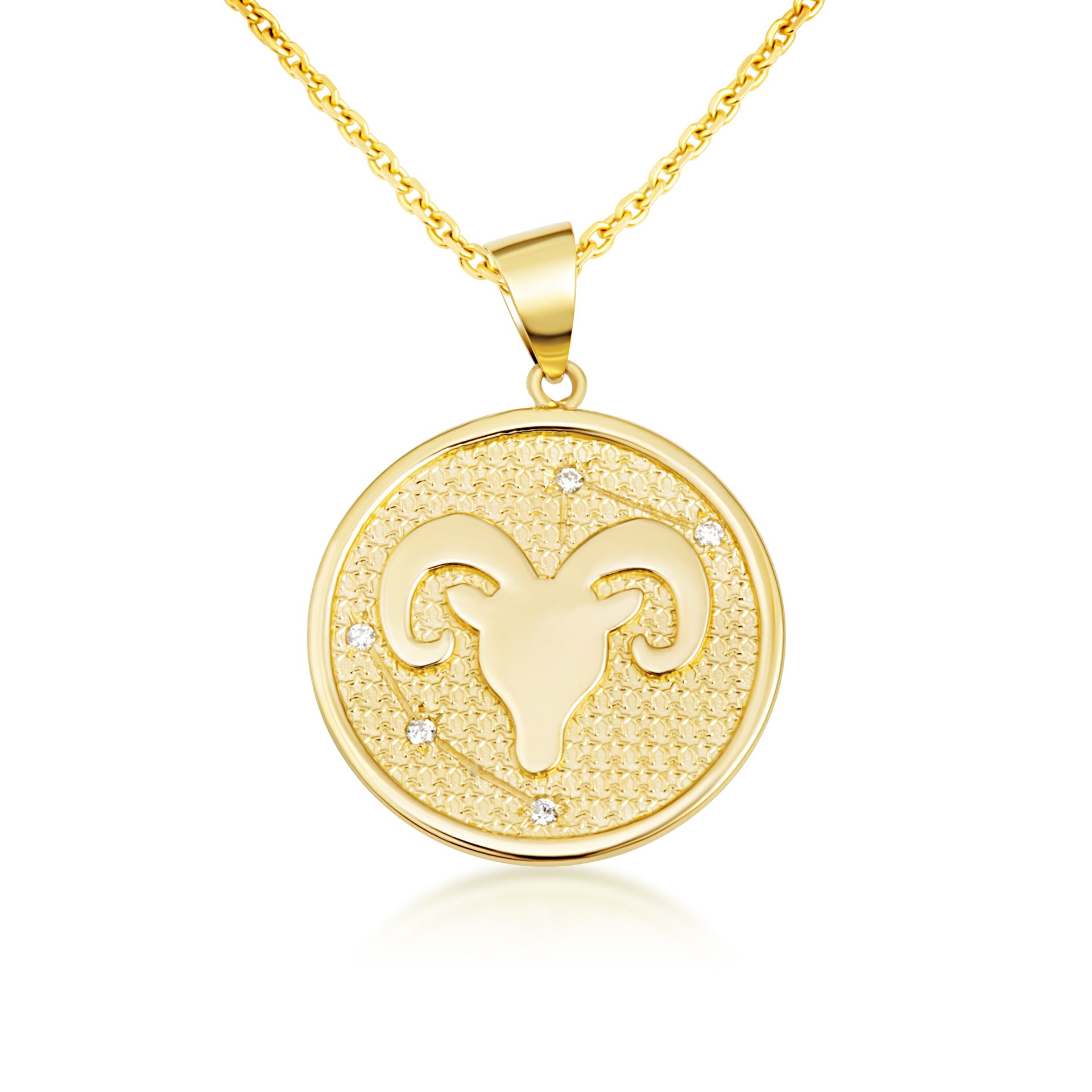12 Astrological Gold Diamond Zodiac Disc Pendant Necklace (Available in Yellow/Rose/White Gold)