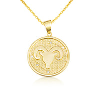 12 Astrological Gold Diamond Zodiac Disc Pendant Necklace (Available in Yellow/Rose/White Gold)