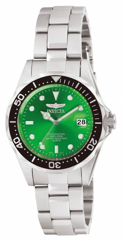 Invicta Men's 10667 Pro Diver Quartz 3 Hand Green Dial Watch