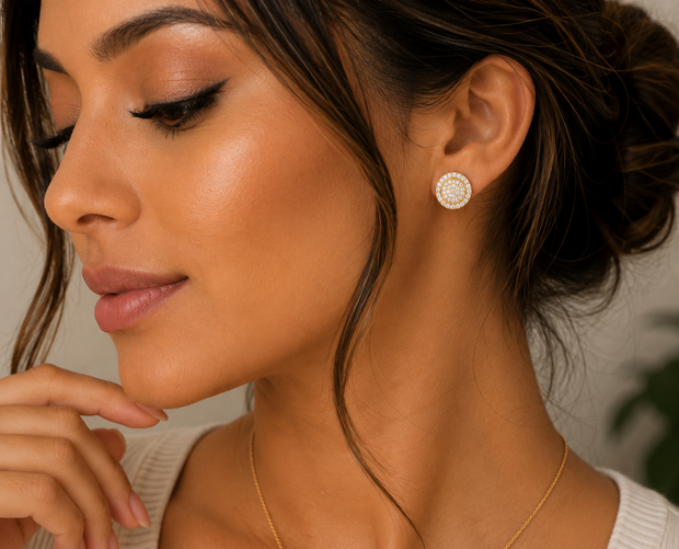 10K Yellow Gold CZ Stud Earrings