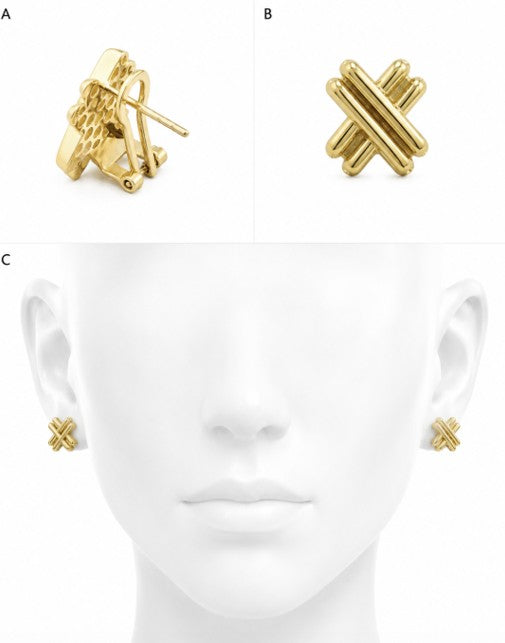 10K Yellow Gold Omega Clip Cross Earrings
