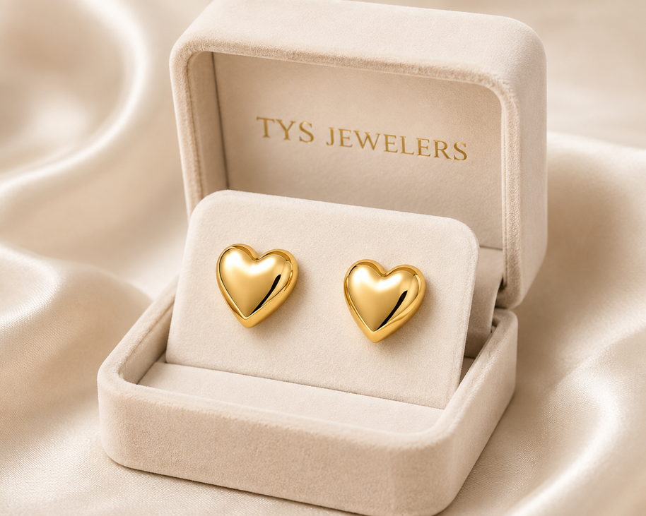 10K Yellow Gold Puffy Heart Earrings