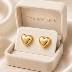 10K Yellow Gold Puffy Heart Earrings