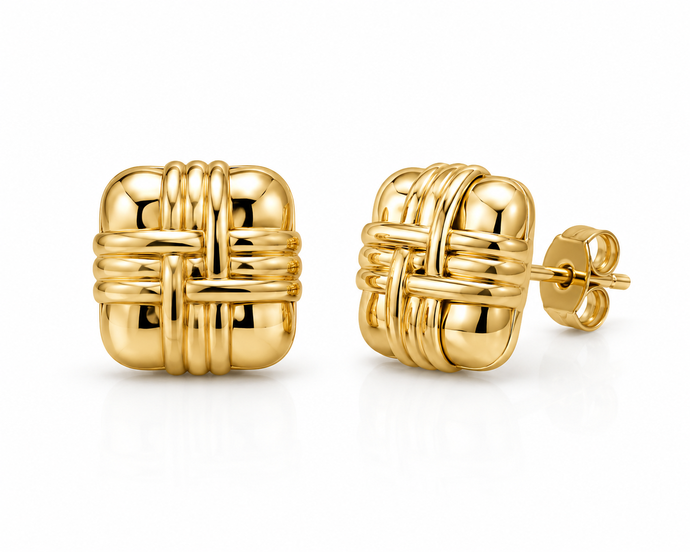 10K Yellow Gold Puffy Textured Square Earrings