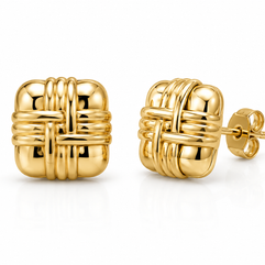 10K Yellow Gold Puffy Textured Square Earrings