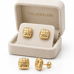10K Yellow Gold Puffy Textured Square Earrings