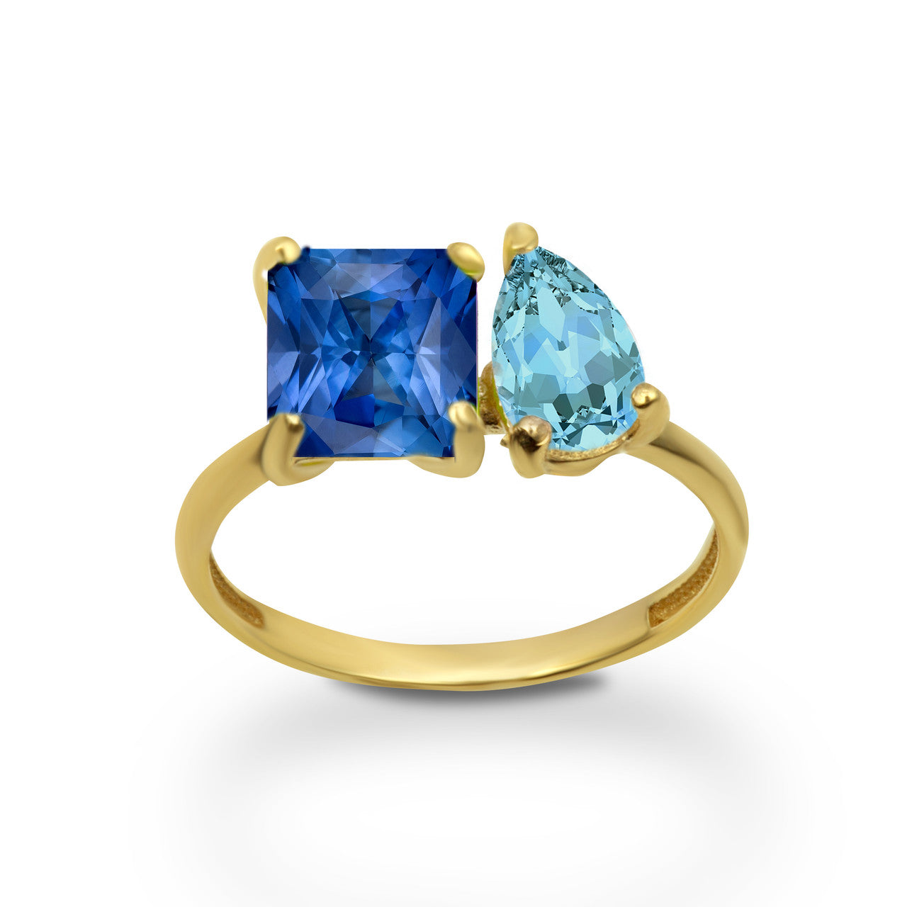 Gold Custom Toi et Moi Pear & Princess Cut Birthstone Engagement Ring (Available in Yellow/Rose/White Gold)