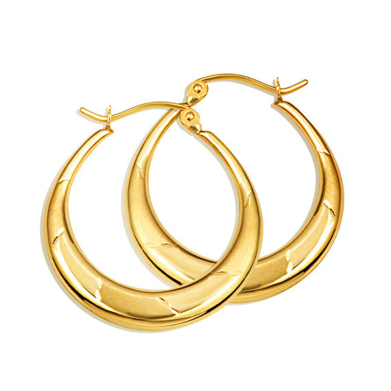 14K Gold Diamond Cut Hoop Earrings