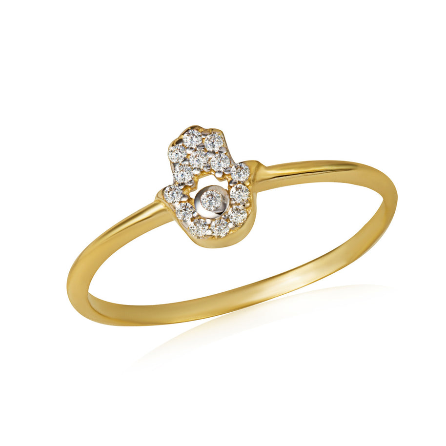 14K Two-Tone Gold Cubic Zirconia Hamsa Hand Ring