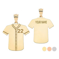 Gold Engravable Baseball/Softball Jersey Number Sports Pendant Necklace (Available in Yellow/Rose/White Gold)