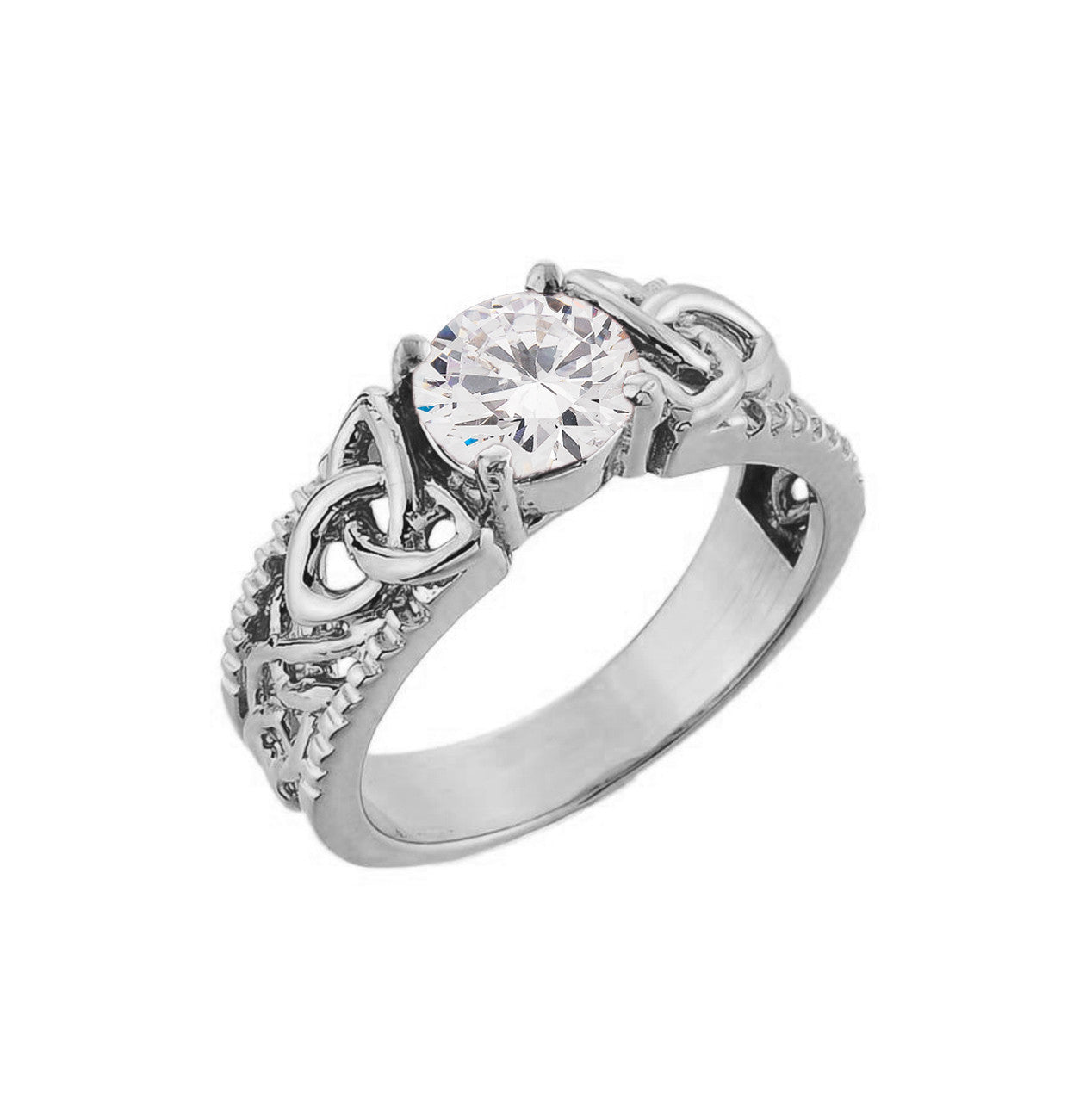 .925 Sterling Silver Personalized Birthstone Irish Celtic Trinity Knot Band Ring