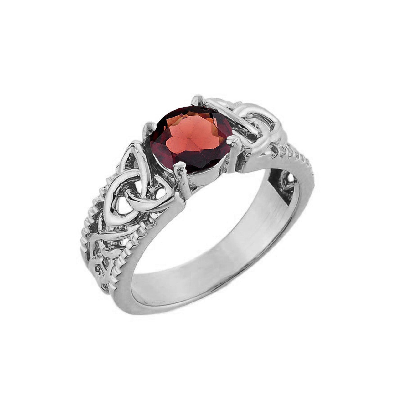 .925 Sterling Silver Personalized Birthstone Irish Celtic Trinity Knot Band Ring