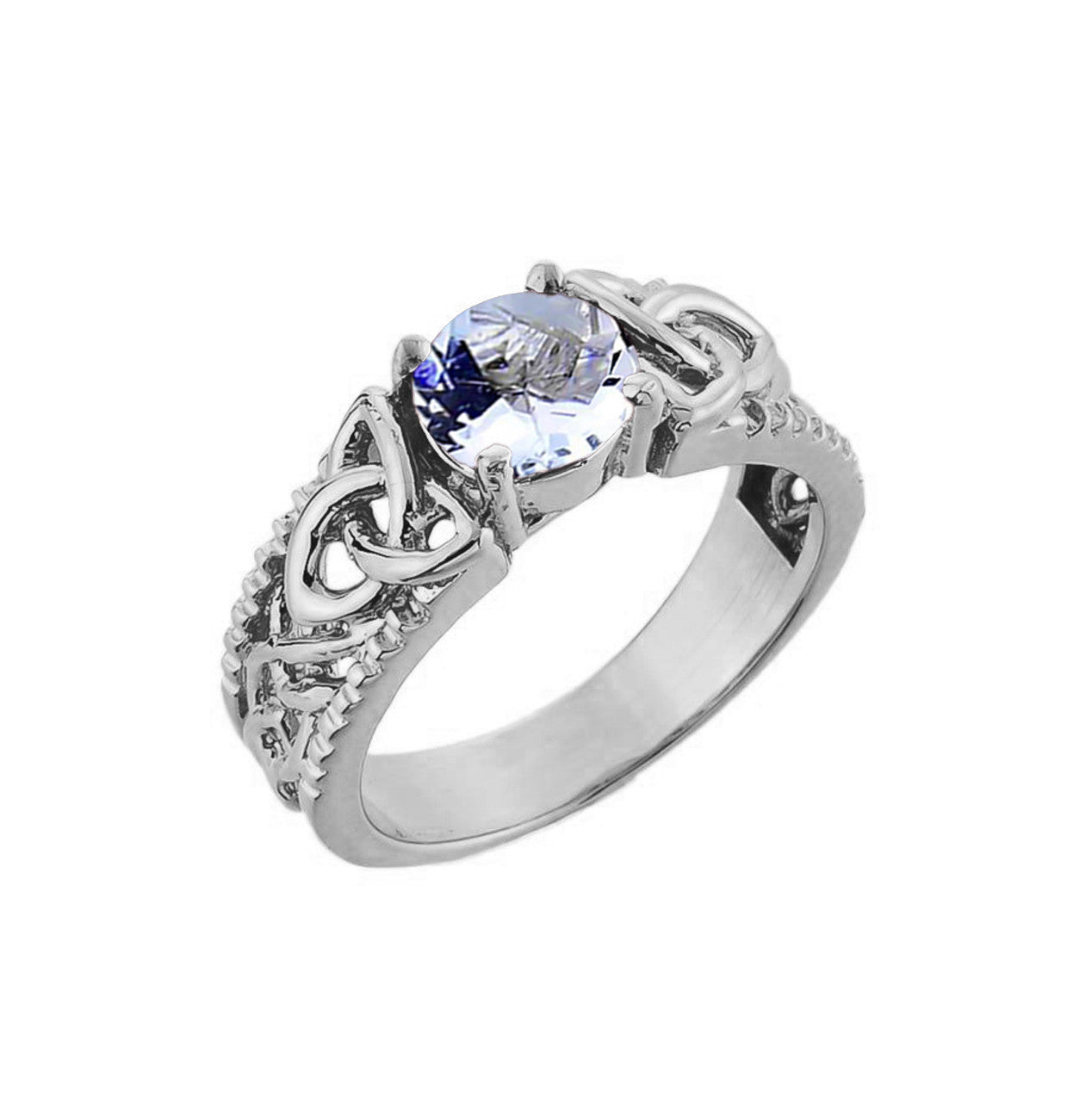.925 Sterling Silver Personalized Birthstone Irish Celtic Trinity Knot Band Ring