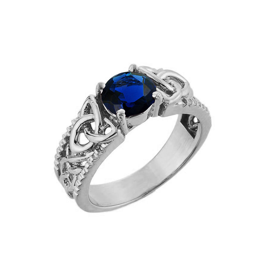 .925 Sterling Silver Personalized Birthstone Irish Celtic Trinity Knot Band Ring
