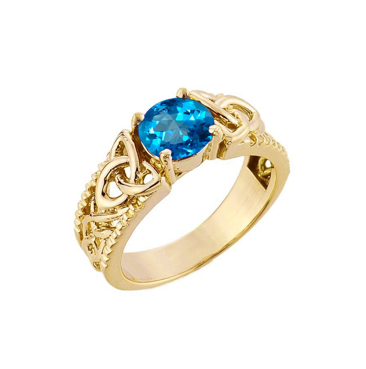 Gold Personalized Birthstone Irish Celtic Trinity Knot Band Ring (Available in Yellow/Rose/White Gold)