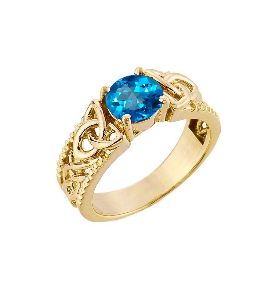 Gold Personalized Birthstone Irish Celtic Trinity Knot Band Ring (Available in Yellow/Rose/White Gold)