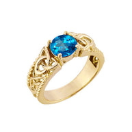 Gold Personalized Birthstone Irish Celtic Trinity Knot Band Ring (Available in Yellow/Rose/White Gold)