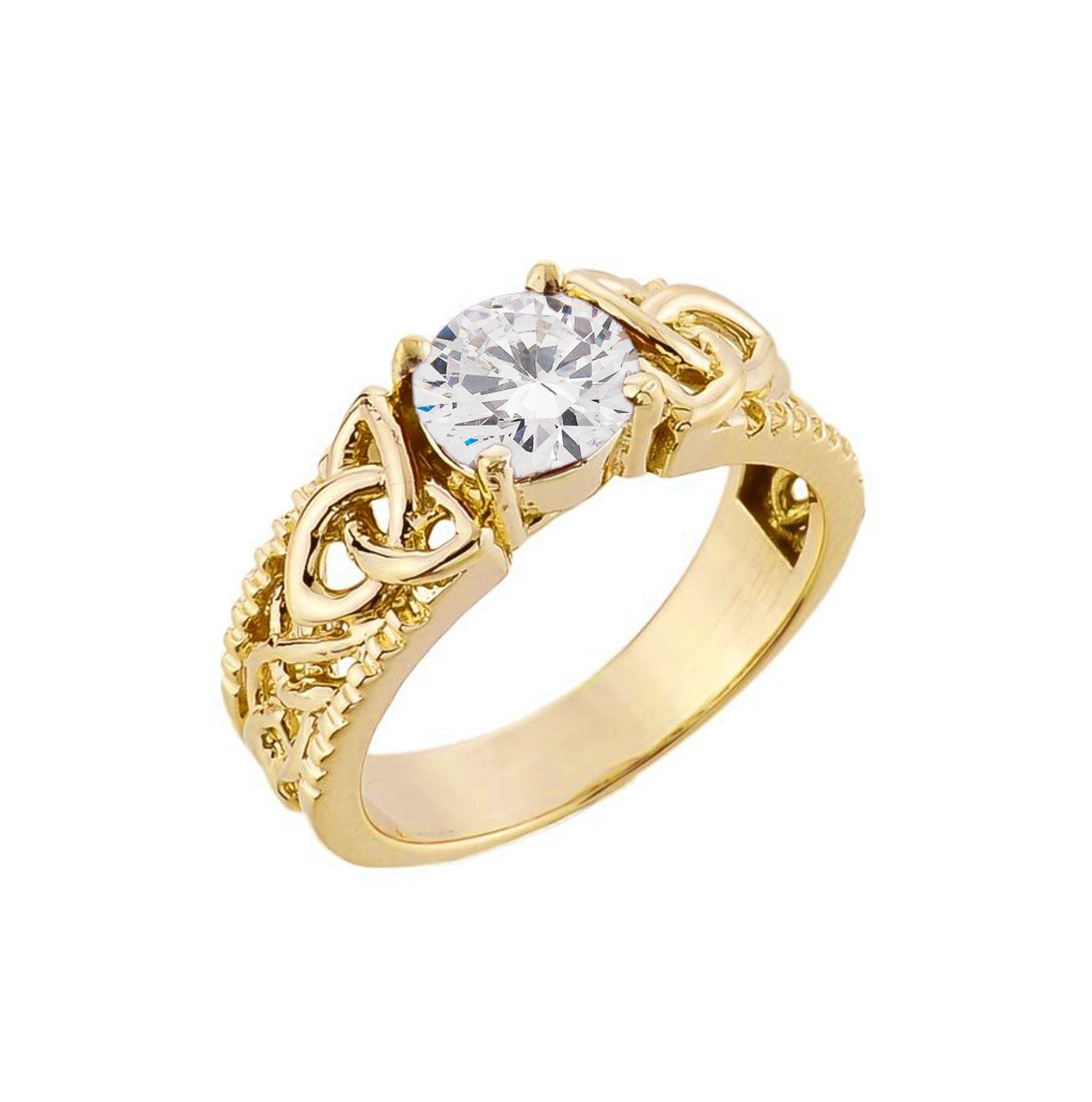 Gold Personalized Birthstone Irish Celtic Trinity Knot Band Ring (Available in Yellow/Rose/White Gold)