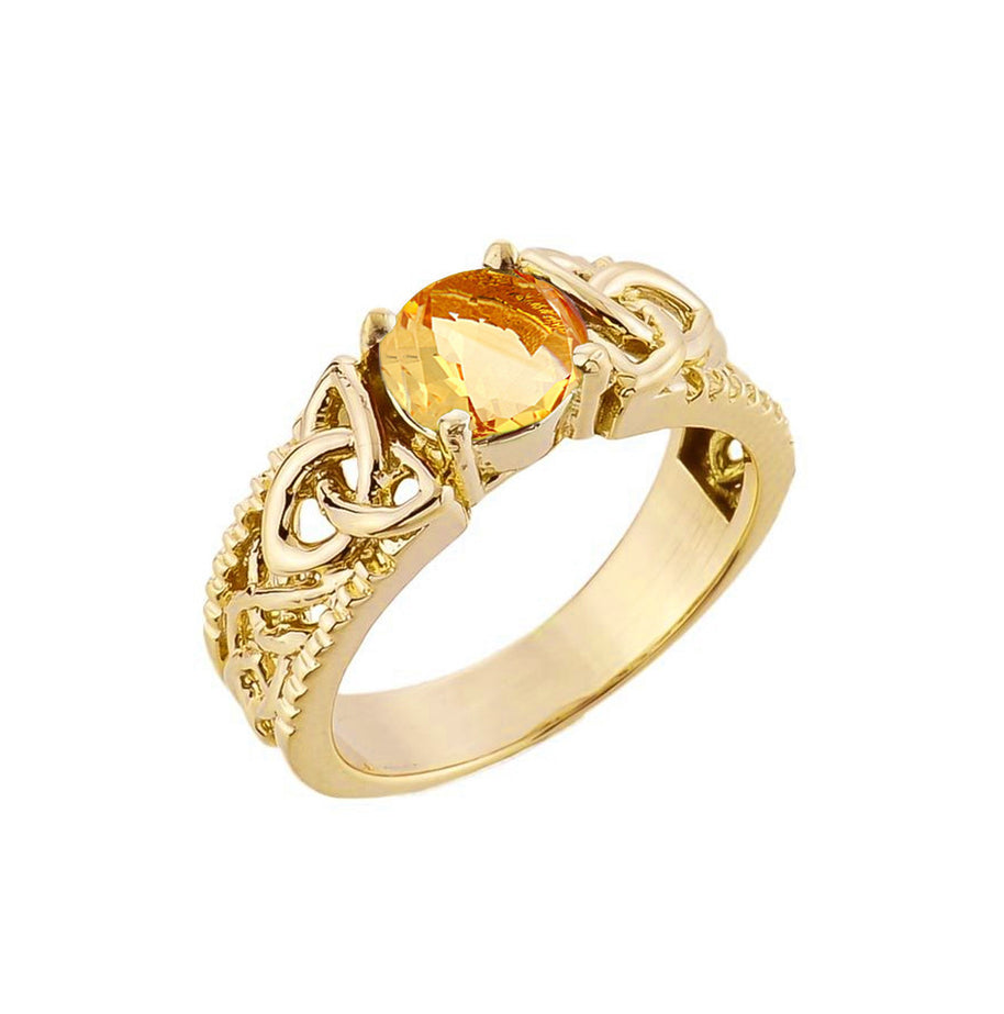 Gold Personalized Birthstone Irish Celtic Trinity Knot Band Ring (Available in Yellow/Rose/White Gold)