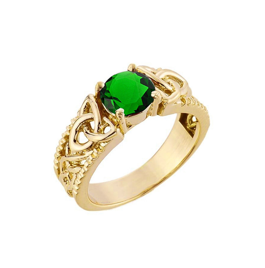 Gold Personalized Birthstone Irish Celtic Trinity Knot Band Ring (Available in Yellow/Rose/White Gold)