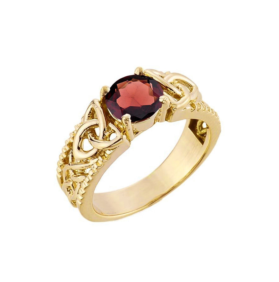 Gold Personalized Birthstone Irish Celtic Trinity Knot Band Ring (Available in Yellow/Rose/White Gold)