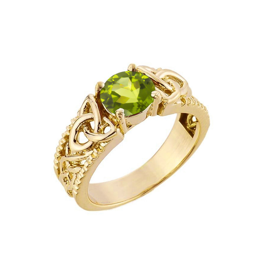 Gold Personalized Birthstone Irish Celtic Trinity Knot Band Ring (Available in Yellow/Rose/White Gold)