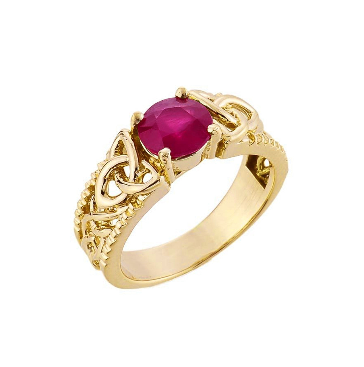 Gold Personalized Birthstone Irish Celtic Trinity Knot Band Ring (Available in Yellow/Rose/White Gold)