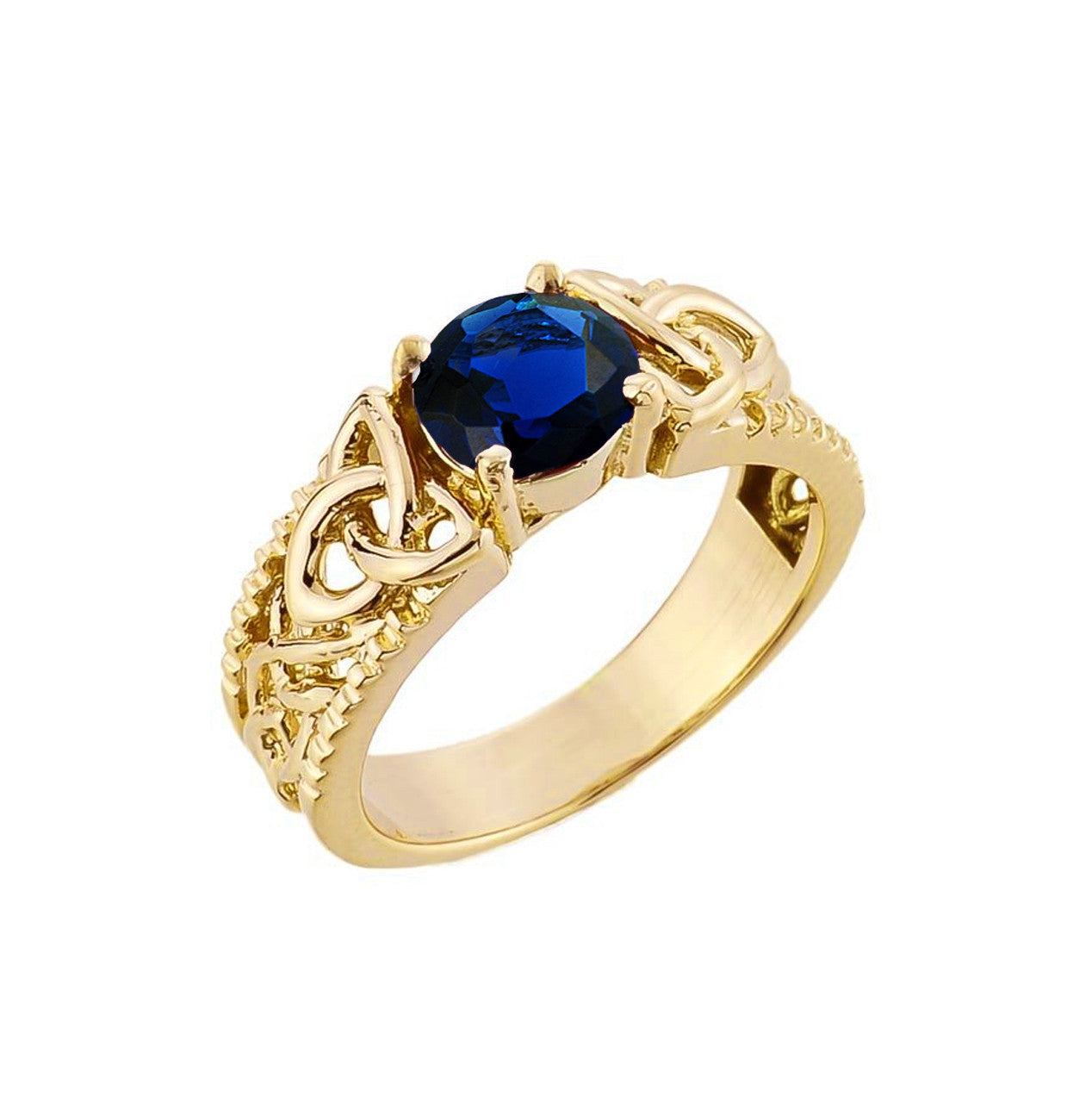 Gold Personalized Birthstone Irish Celtic Trinity Knot Band Ring (Available in Yellow/Rose/White Gold)
