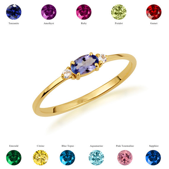 Gold Personalized Oval Gemstone Ring (Available in Yellow/Rose/White Gold)