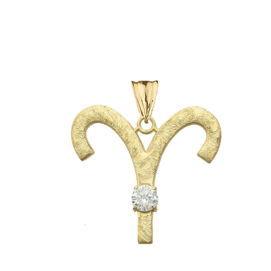 Gold Custom Satin Finish Zodiac Sign Birthstone Astrology Pendant Necklace (Available in Yellow/Rose/White Gold)