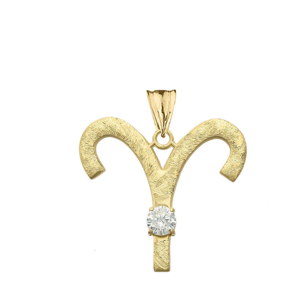Gold Custom Satin Finish Zodiac Sign Birthstone Astrology Pendant Necklace (Available in Yellow/Rose/White Gold)