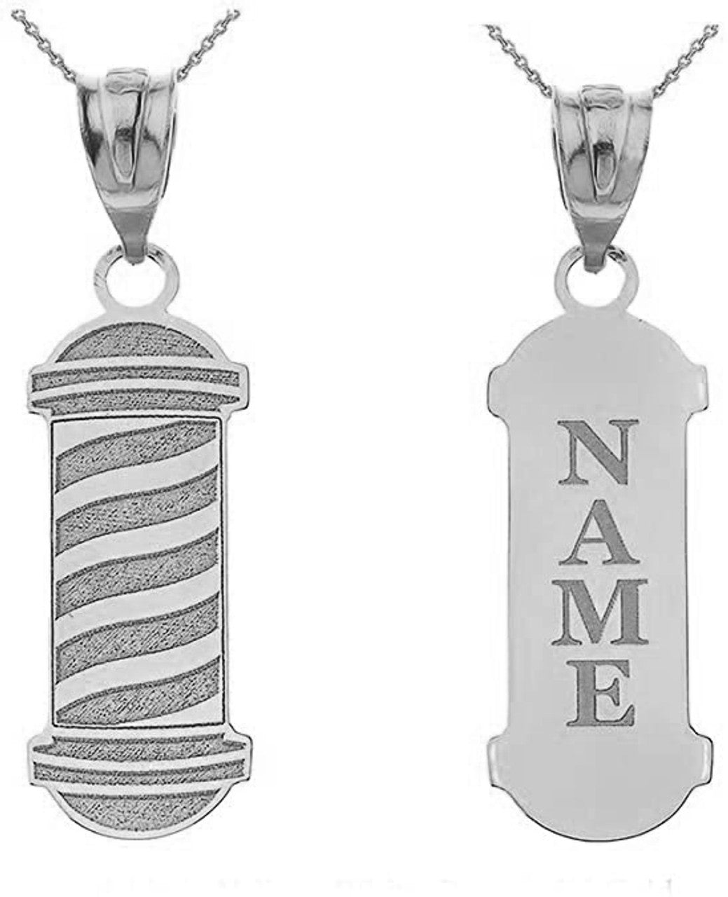Silver Personalized Name Barber Shop Pole Engravable Pendant Necklace