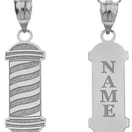 Silver Personalized Name Barber Shop Pole Engravable Pendant Necklace