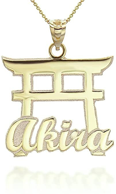 Gold Personalized Japanese Torii Gate Necklace Custom Made Any Name(Available in Yellow/Rose/White)